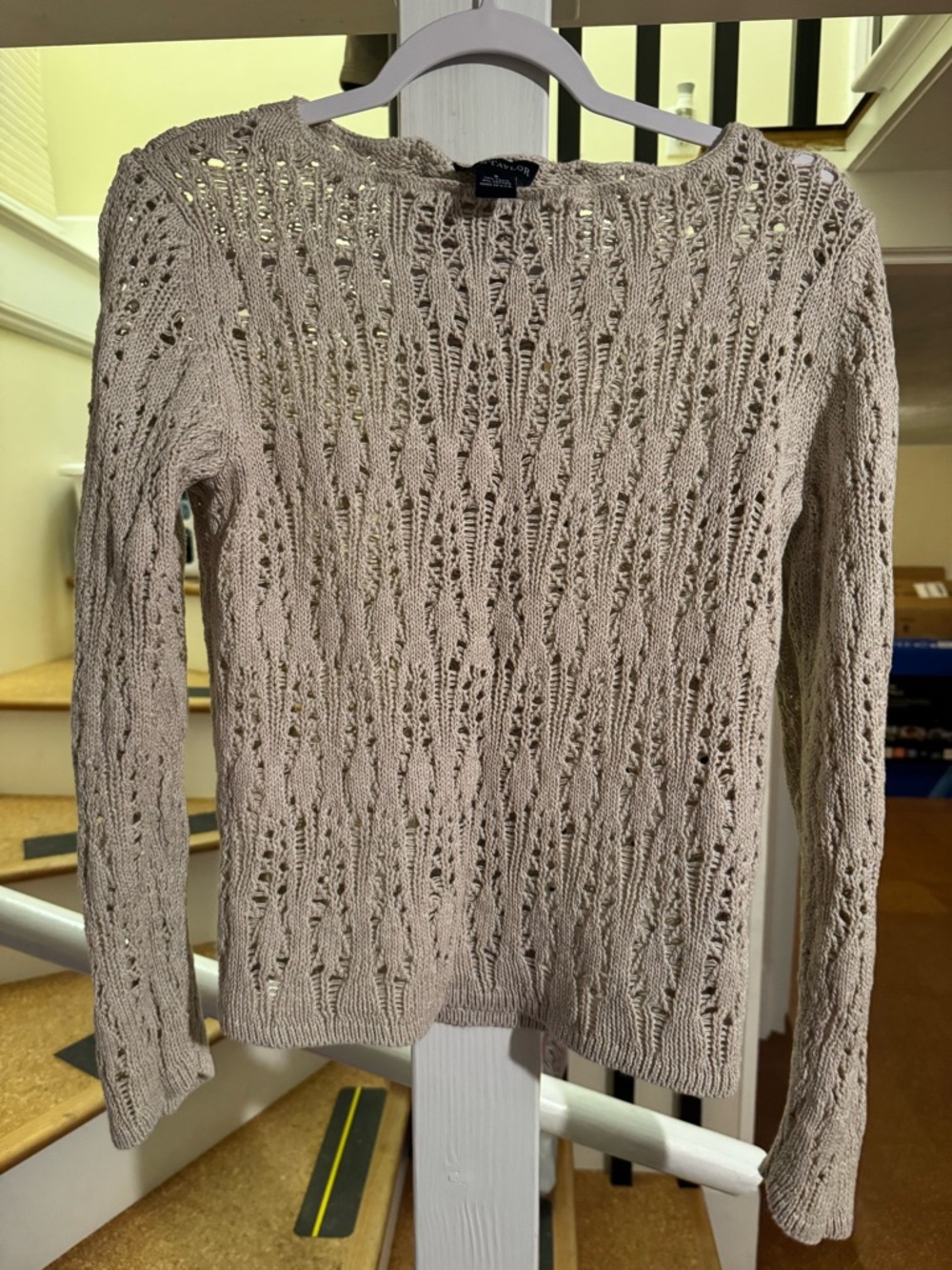 Ann Taylor Women's Open-Knit Crewneck Sweater - Beige